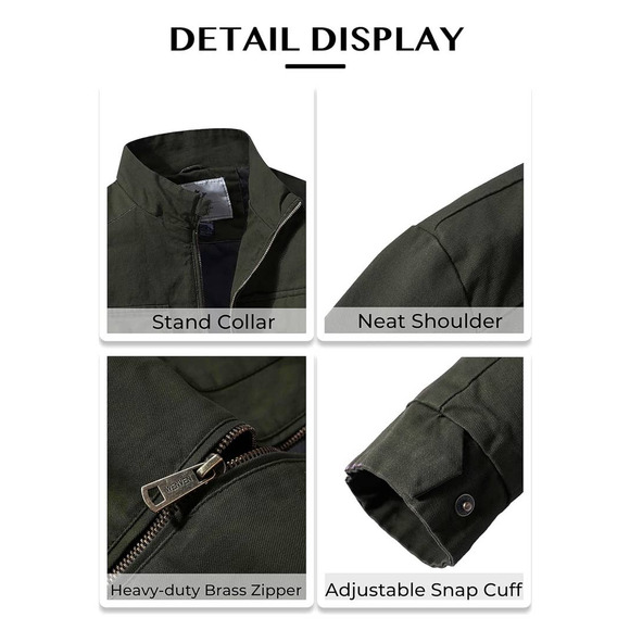 Wenven Men's Olive Green Zip Up Heavy Utility Jacket. Size S - Picture 2 of 10